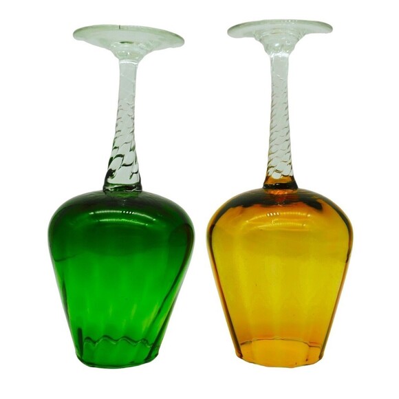 VTG Empoli 2 Optical Glass 10" Tall Snifters Green Amber Twisted Stem . Mint! - Picture 4 of 7